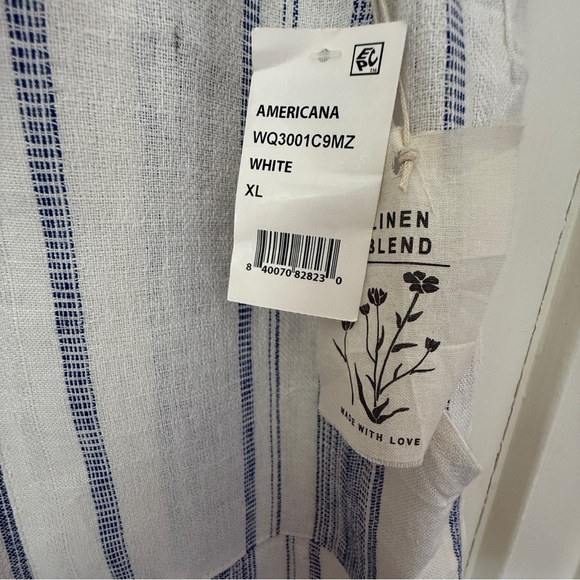 Indigo Rein Linen-Blend Paperbag Shorts Size XL Blue & White Striped - Picture 2 of 9